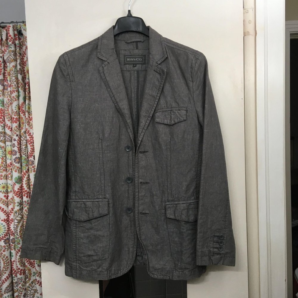 RW&CO Slate Gray Blazer, Light Brown Pinstripe Pattern, Size S/P